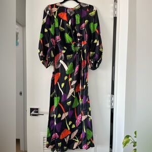 FARMRIO mushroom satin dress